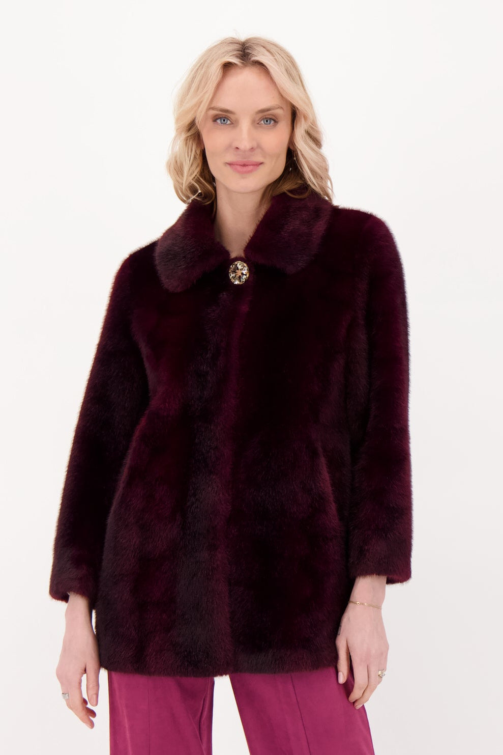 Faux Fur Detachable Jewelled Button Jacket