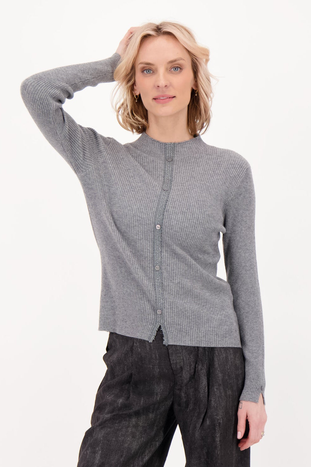 Front Button And Lace Trim Top