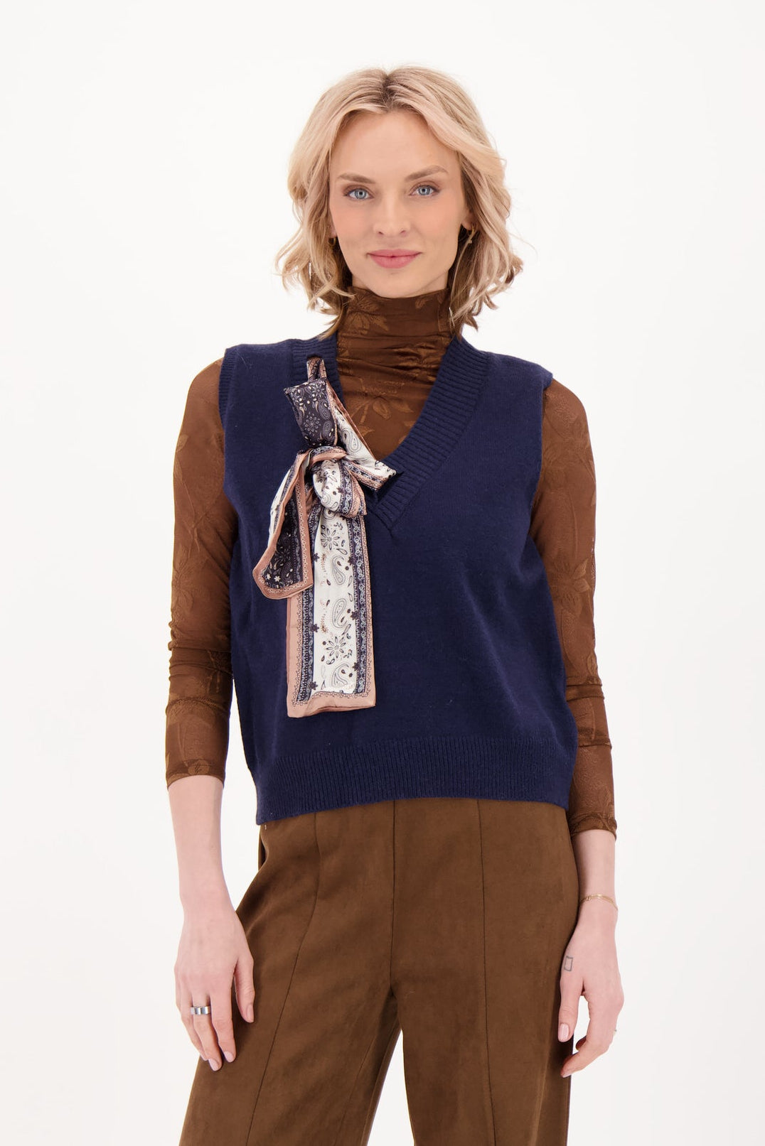 Satin Scarf Sweater Vest