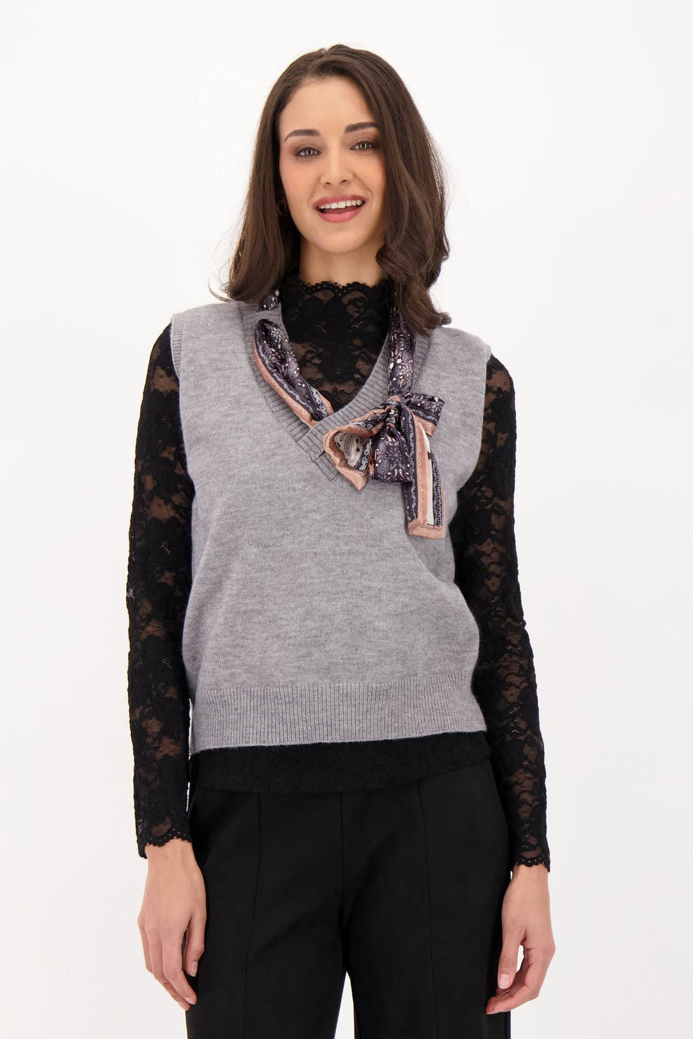 Satin Scarf Sweater Vest
