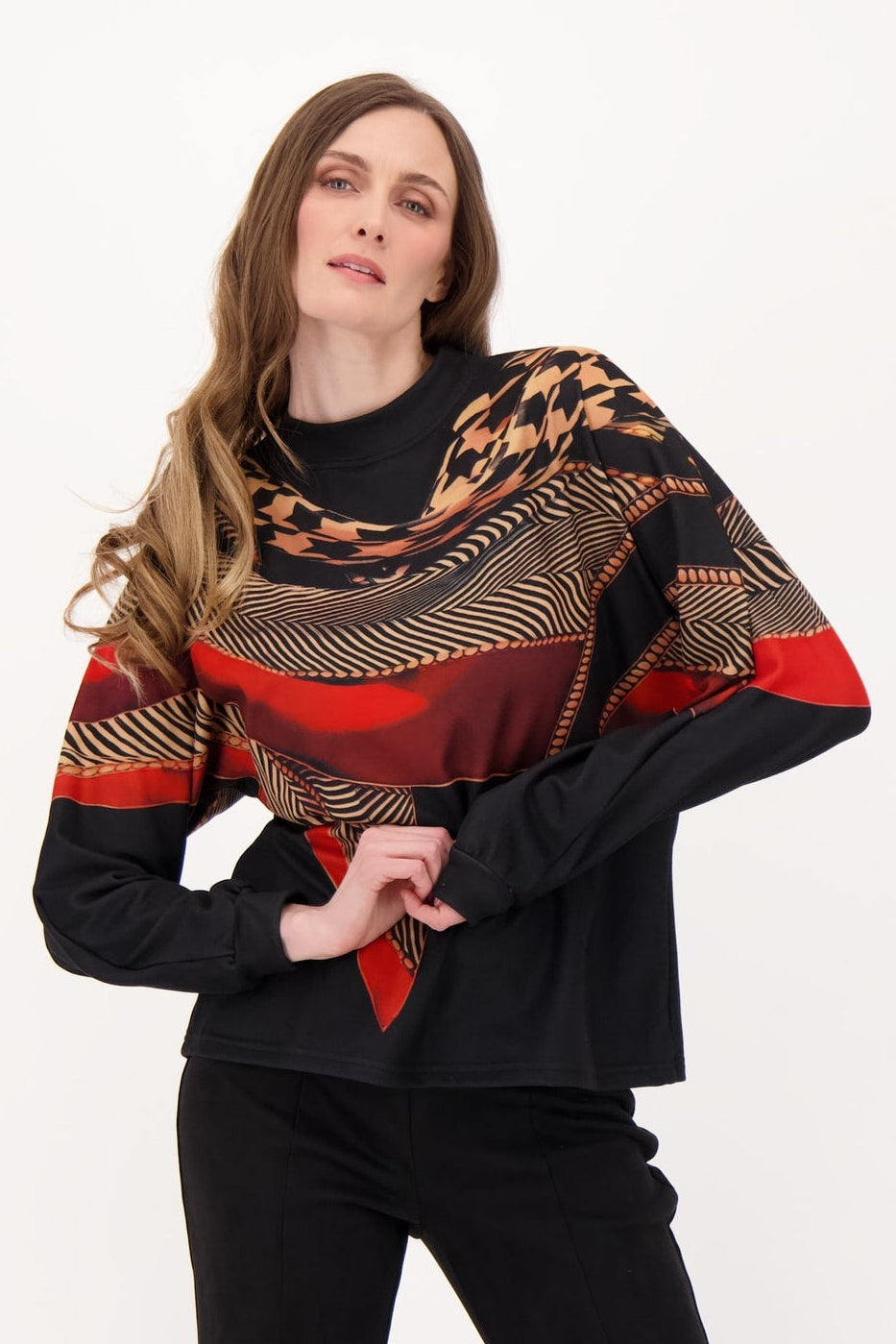 Printed Red Scarf Top