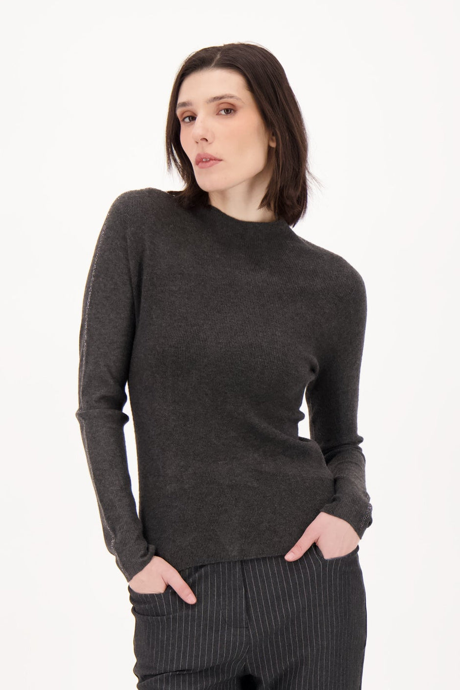 Sweater With Sleeve Rhinestone Detail