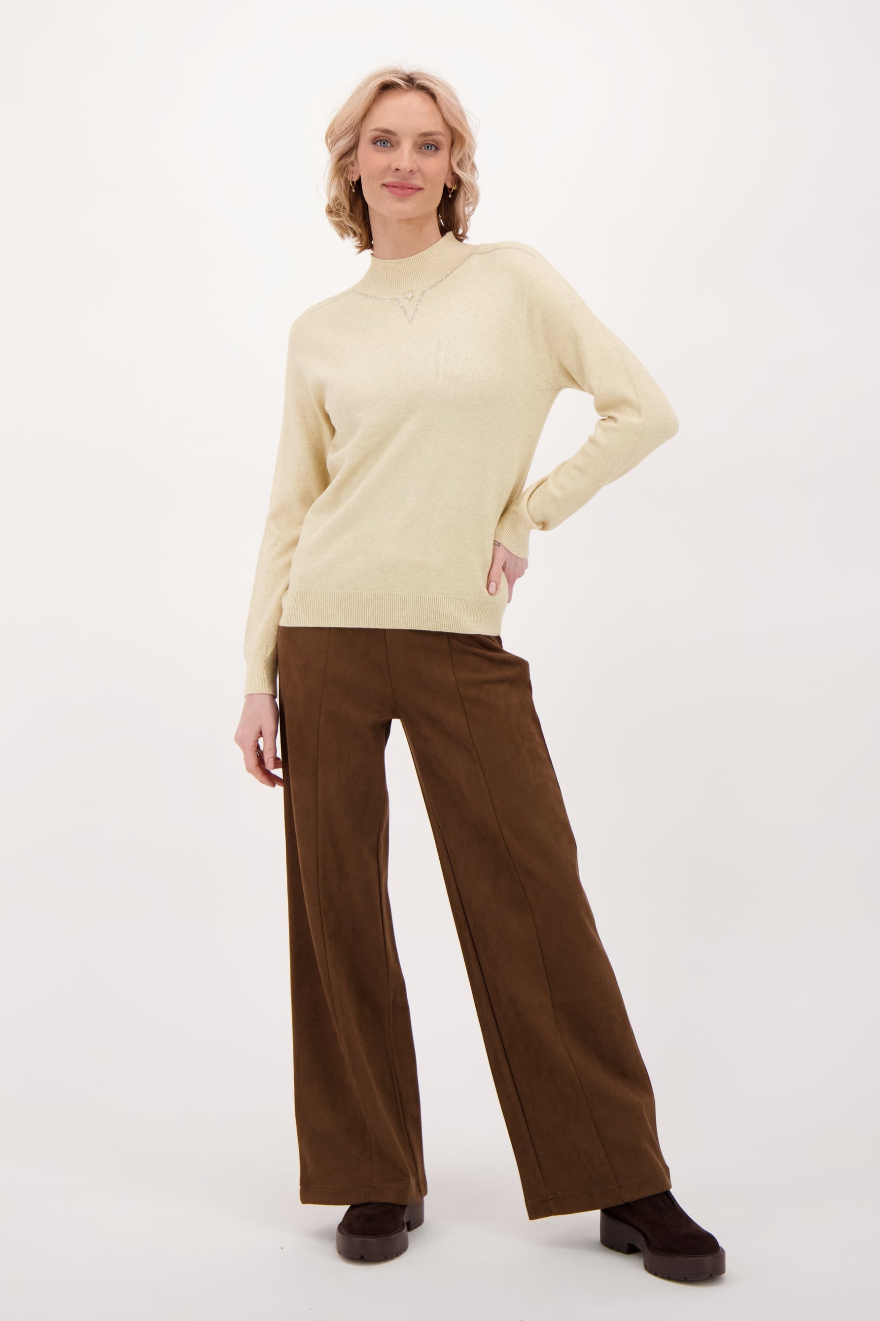 Mock Neck Sweater Wiith Neckline Hot Fix Beads