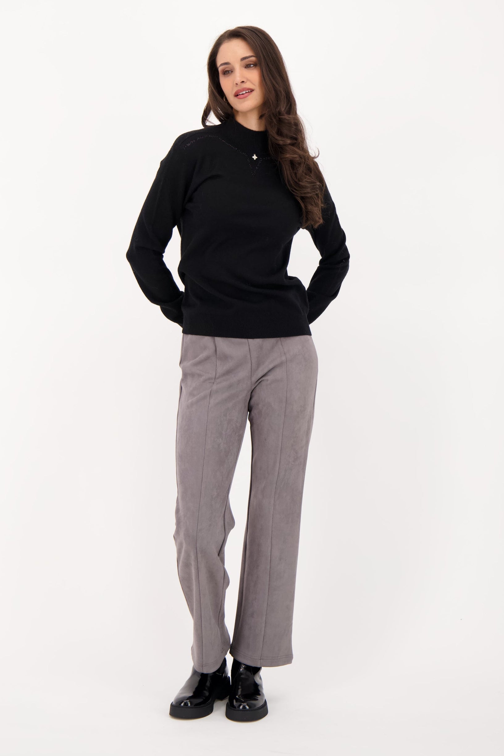 Mock Neck Sweater Wiith Neckline Hot Fix Beads