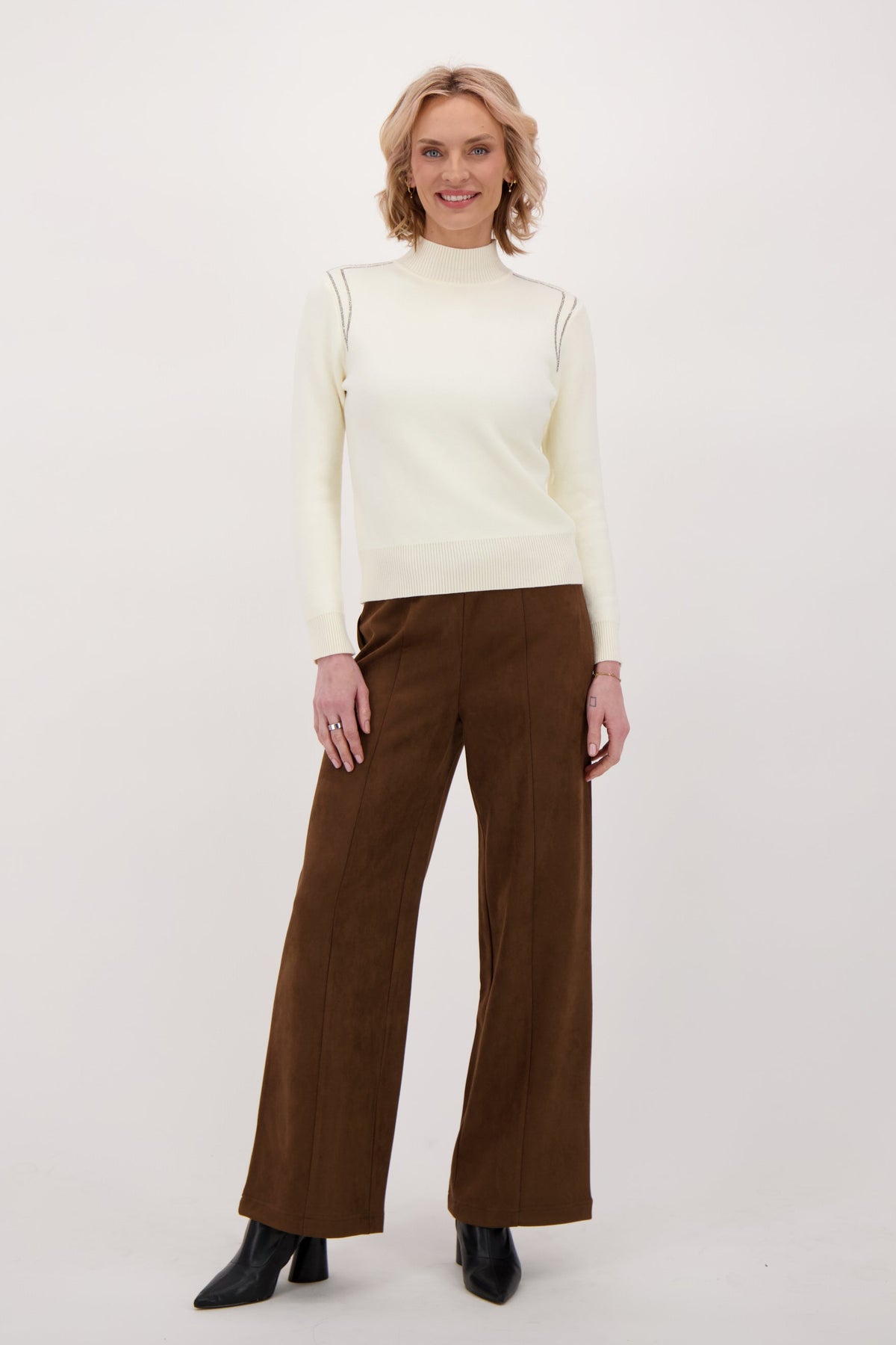 Plush Fleece Lined Sweater With Shoulder Hot Fix Beads