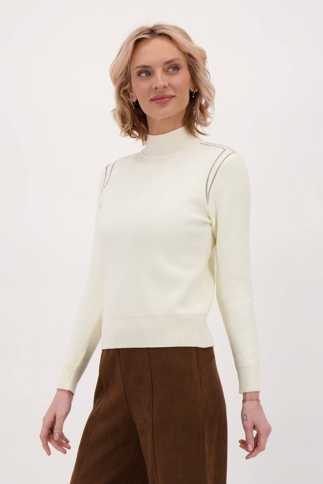 Plush Fleece Lined Sweater With Shoulder Hot Fix Beads