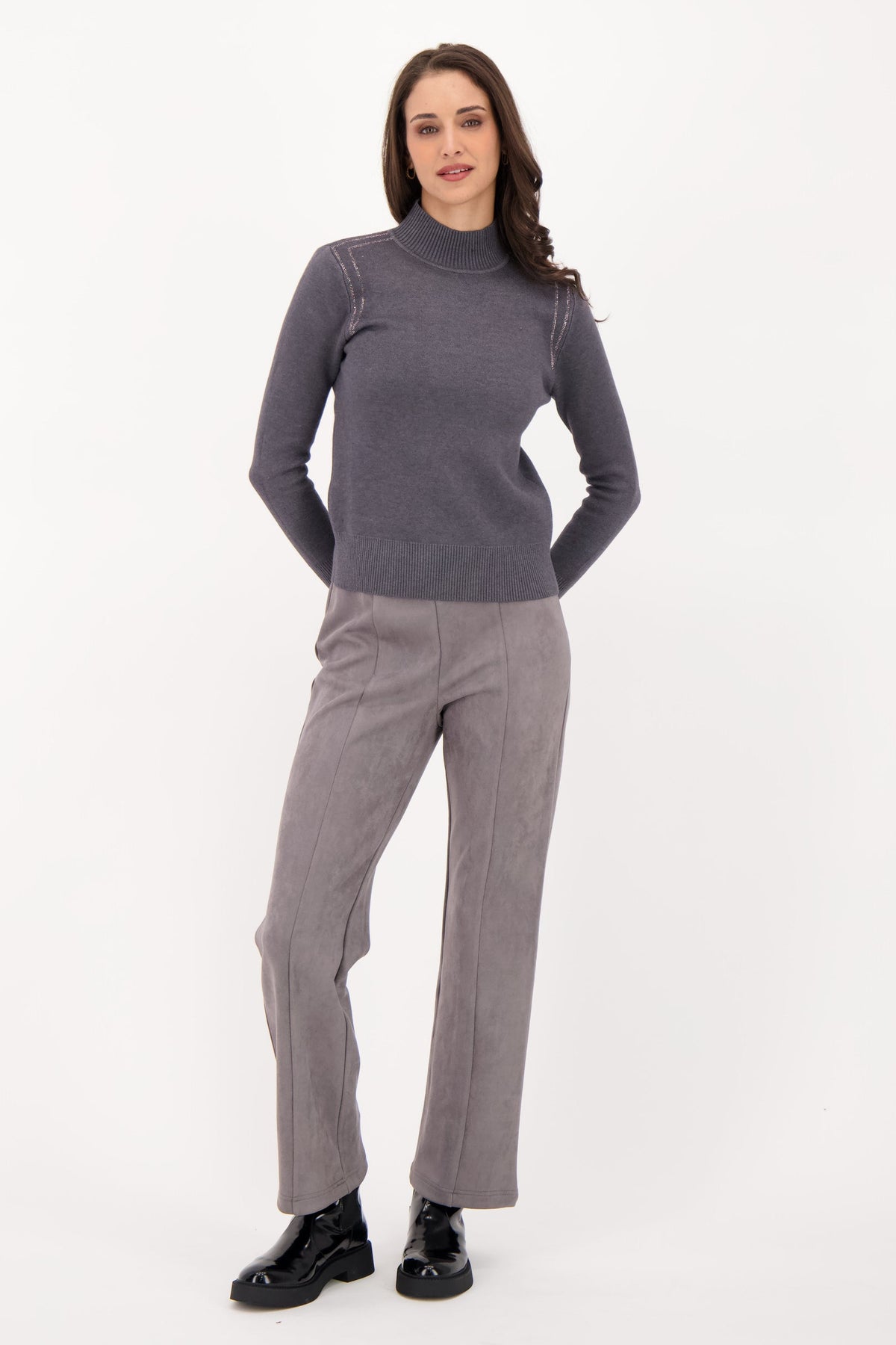 Plush Fleece Lined Sweater With Shoulder Hot Fix Beads