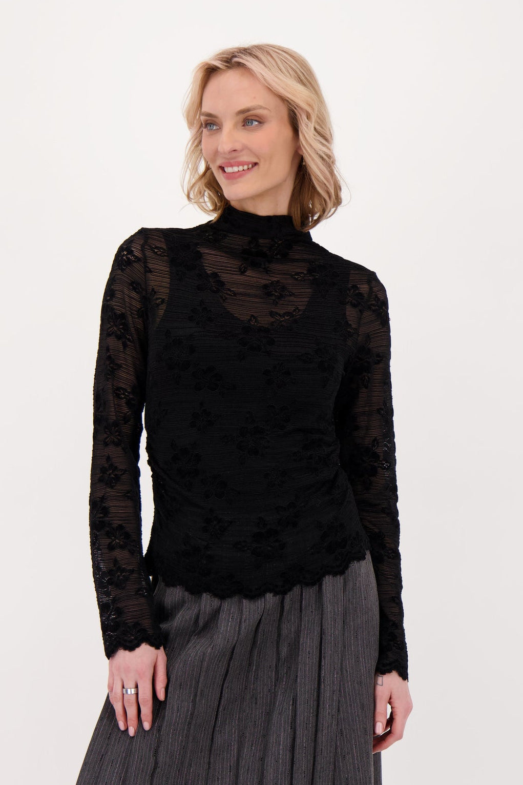Flocked Floral Lace Top