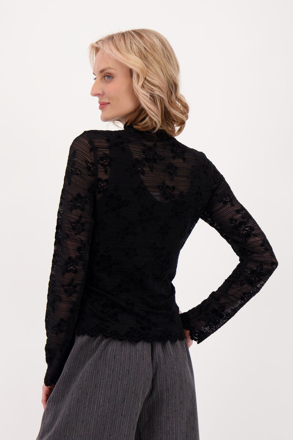Flocked Floral Lace Top