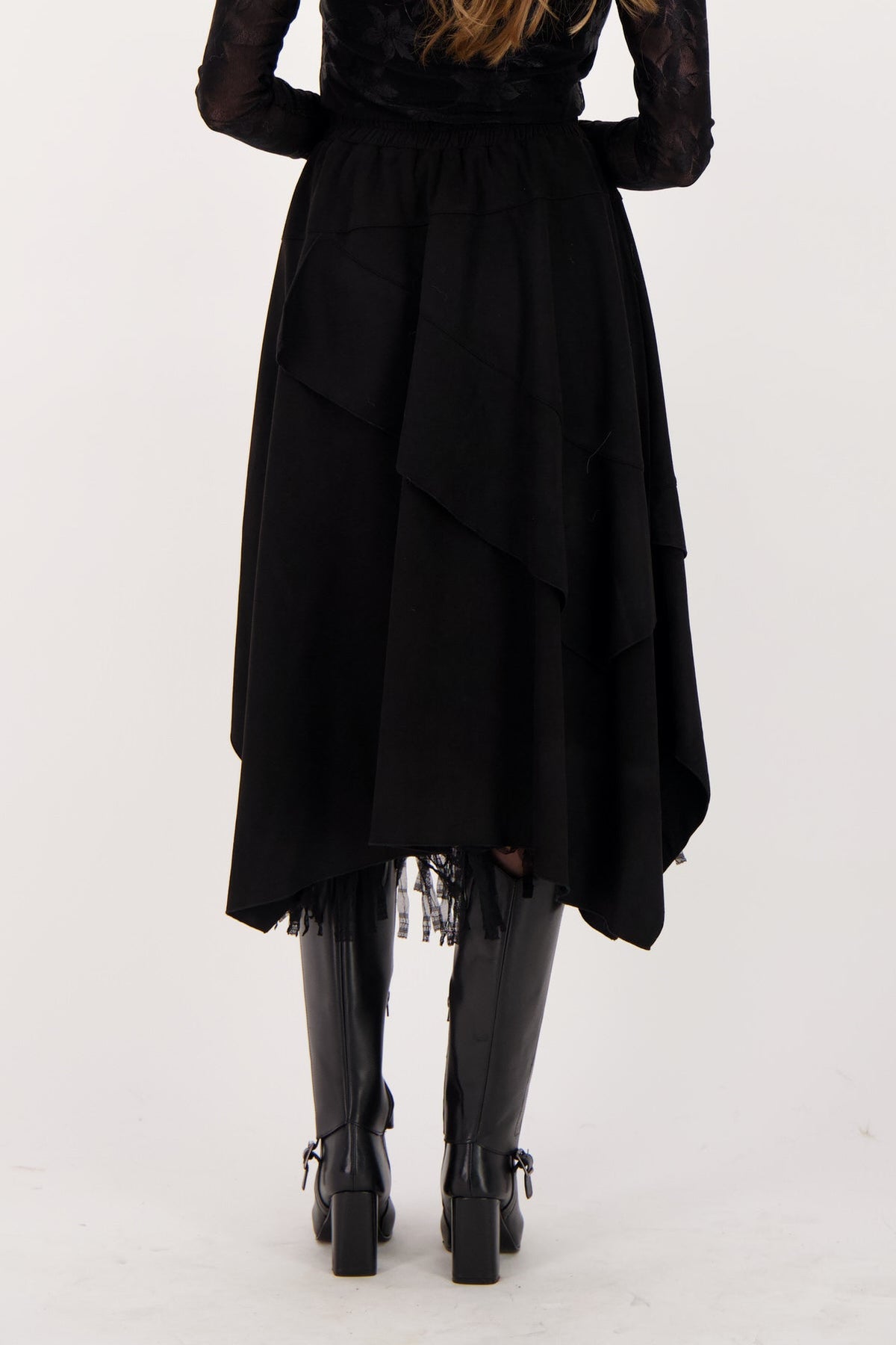 Layered Vegan Sueded Mesh Fringe Skirt