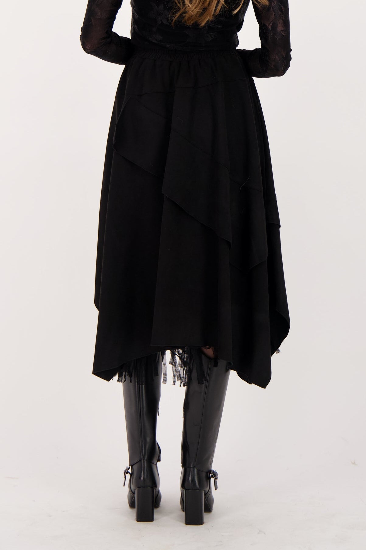 Layered Vegan Sueded Mesh Fringe Skirt