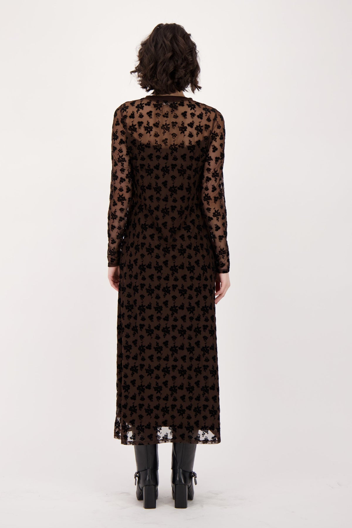 Flocked Floral Mesh Lined Dress