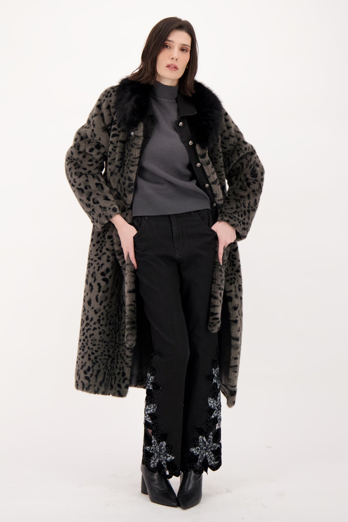 Faux Leopard Belted Coat