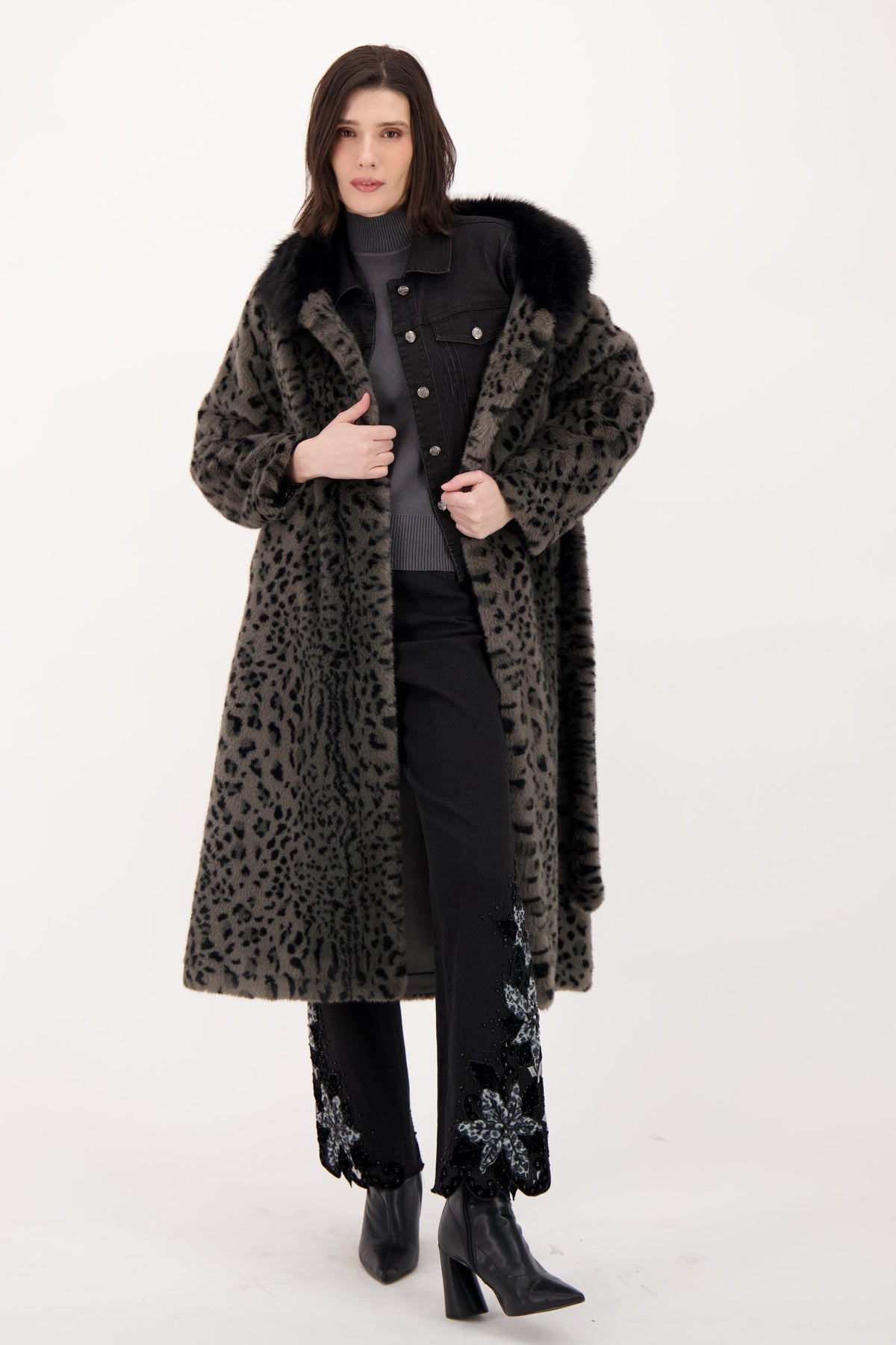 Faux Leopard Belted Coat