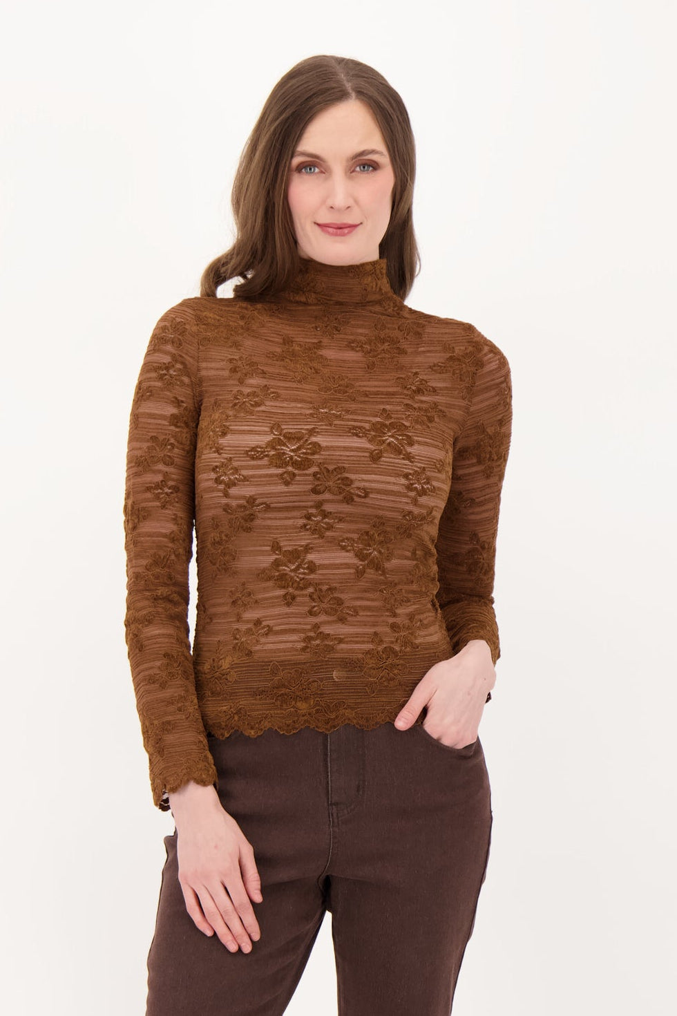 Flocked Floral Lace Top