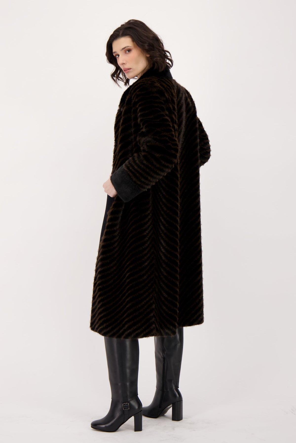 Two Tone Chevron Coat With Detachable Jeweled Button