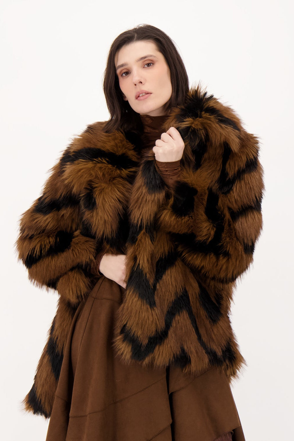 Chevron Shag Faux Fur Jacket