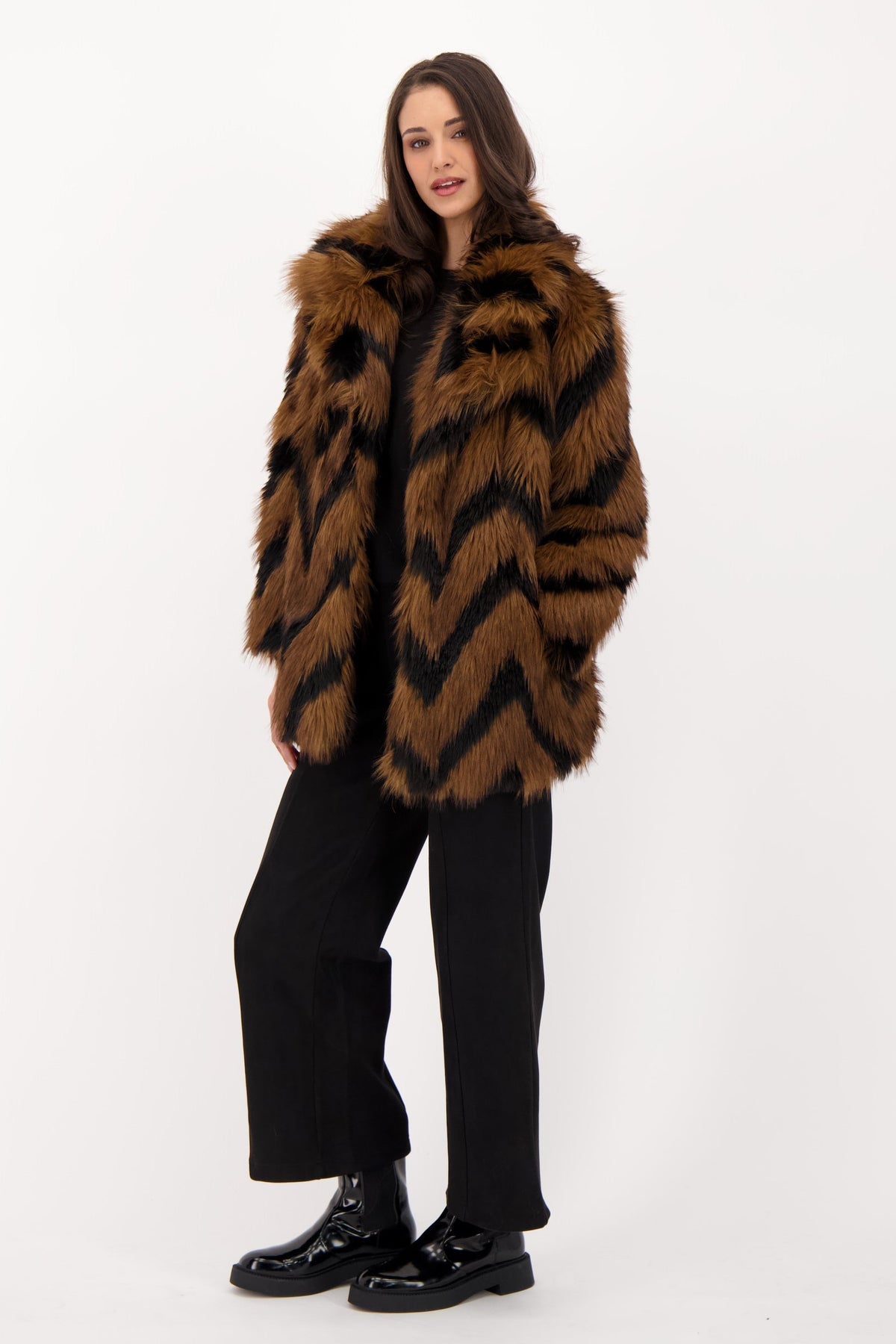 Chevron Shag Faux Fur Jacket