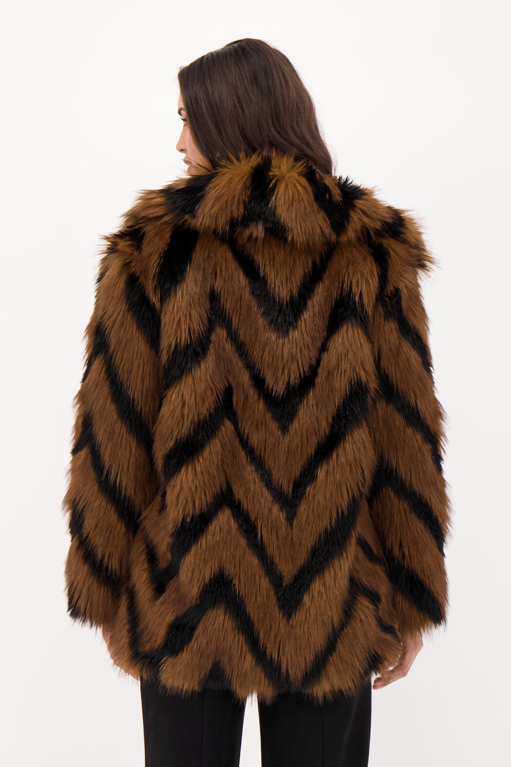 Chevron Shag Faux Fur Jacket
