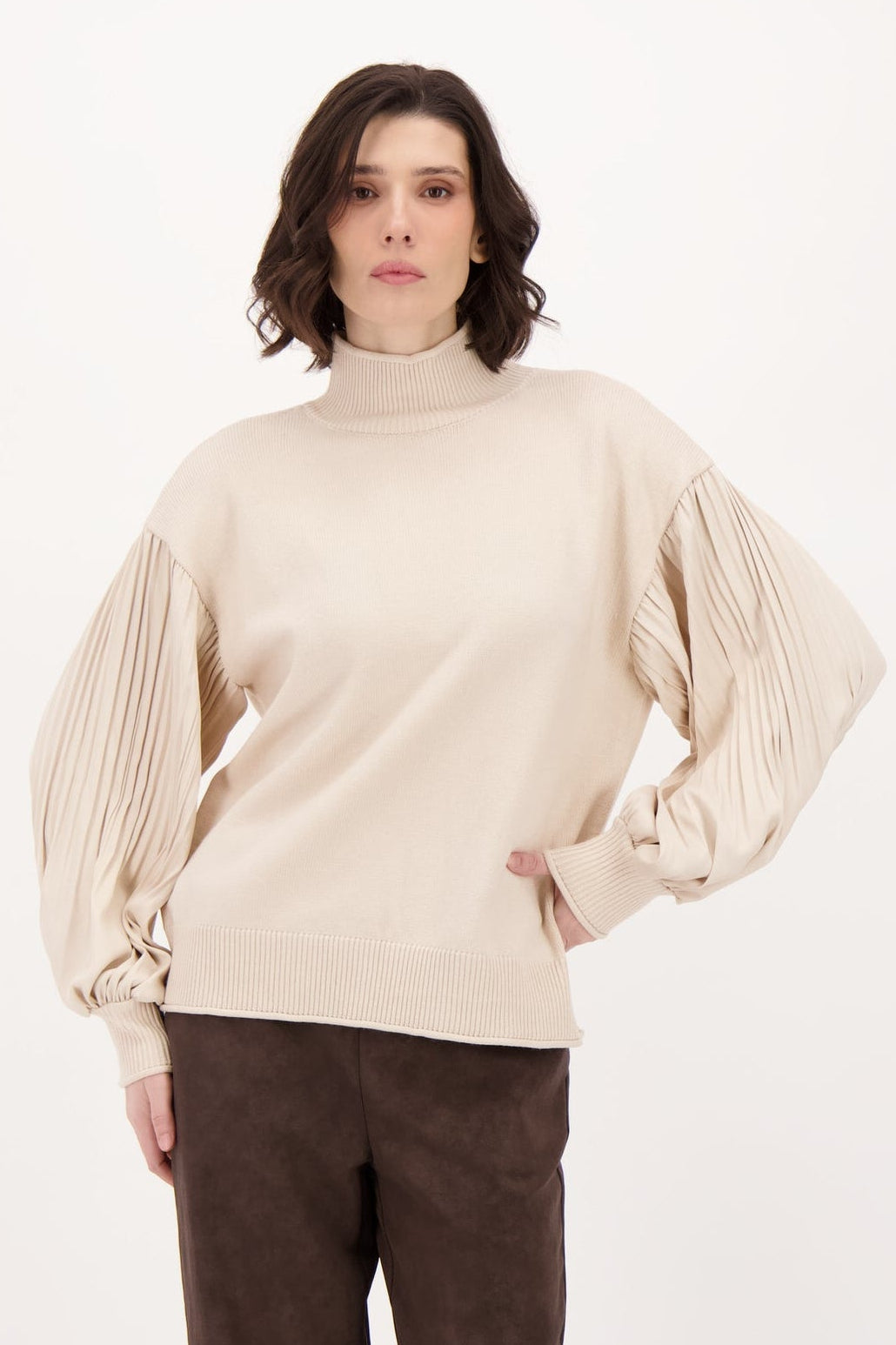 Pleated Sleeve Sweater Top