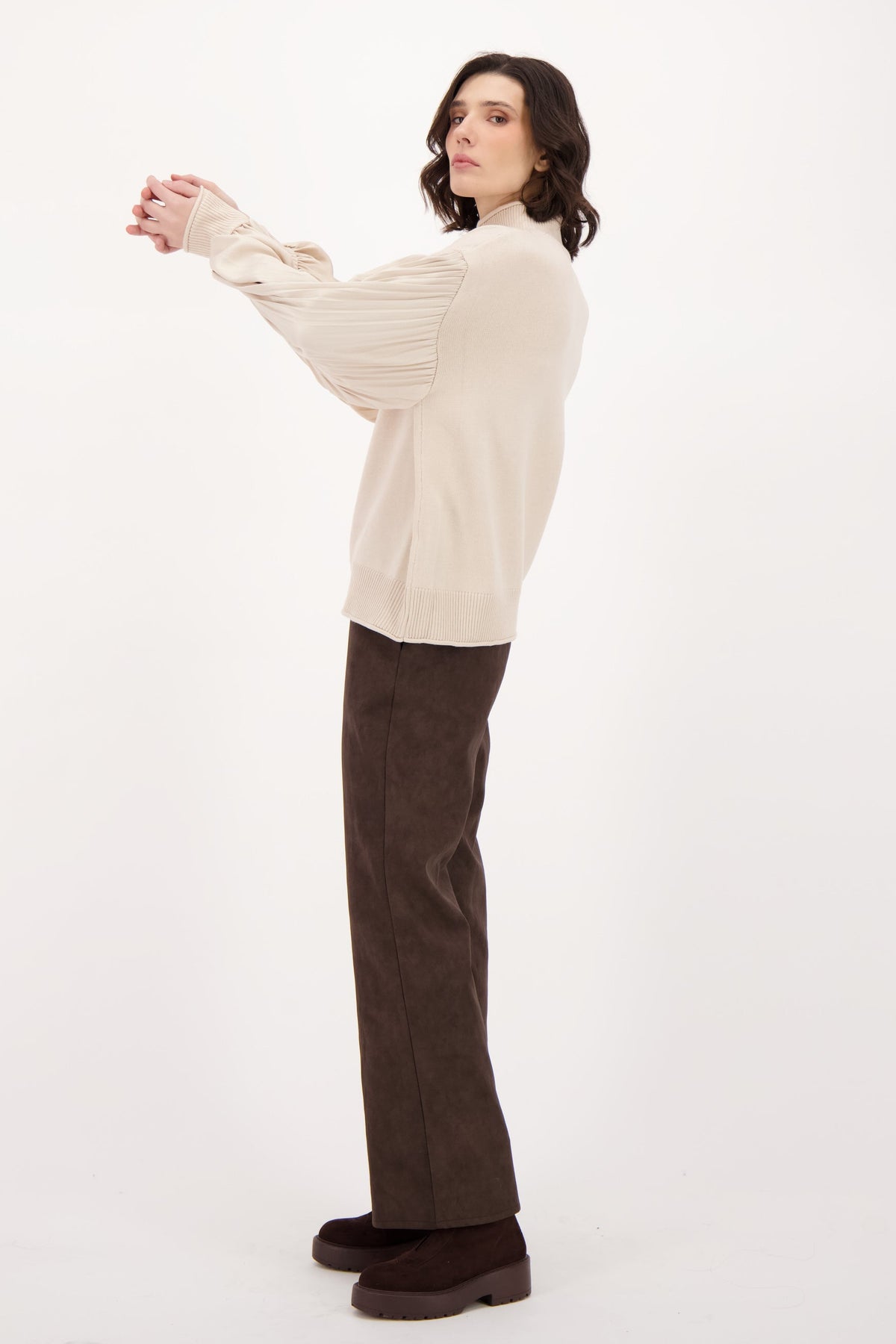 Pleated Sleeve Sweater Top