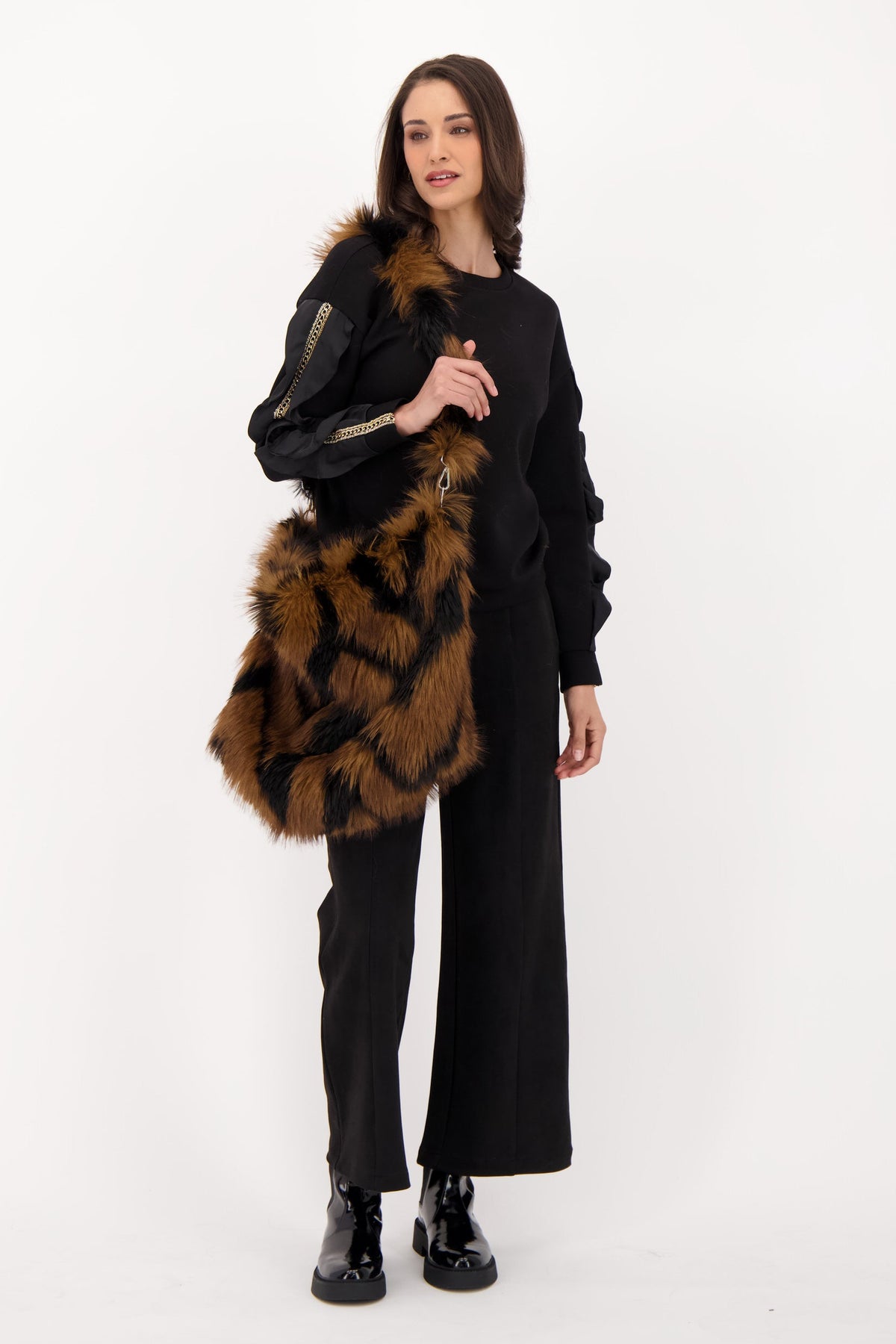 Faux Fur Chevron Purse