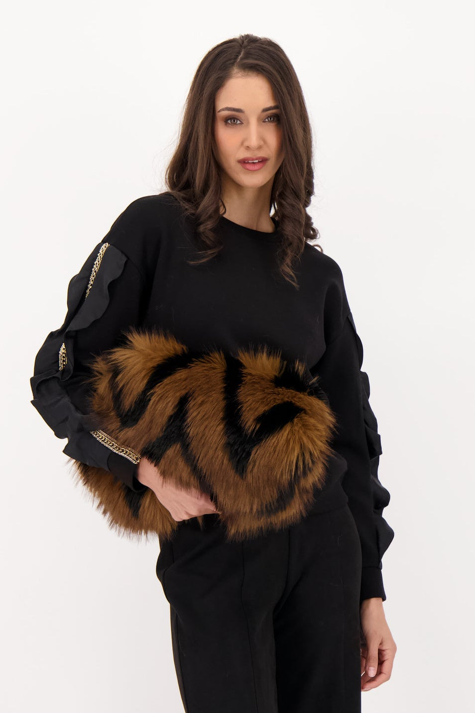 Faux Fur Chevron Purse