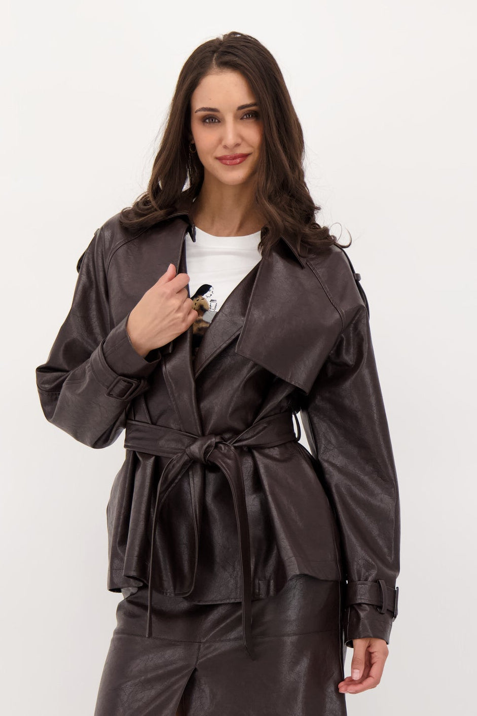 Cracked Vegan Leather Trench Jacket