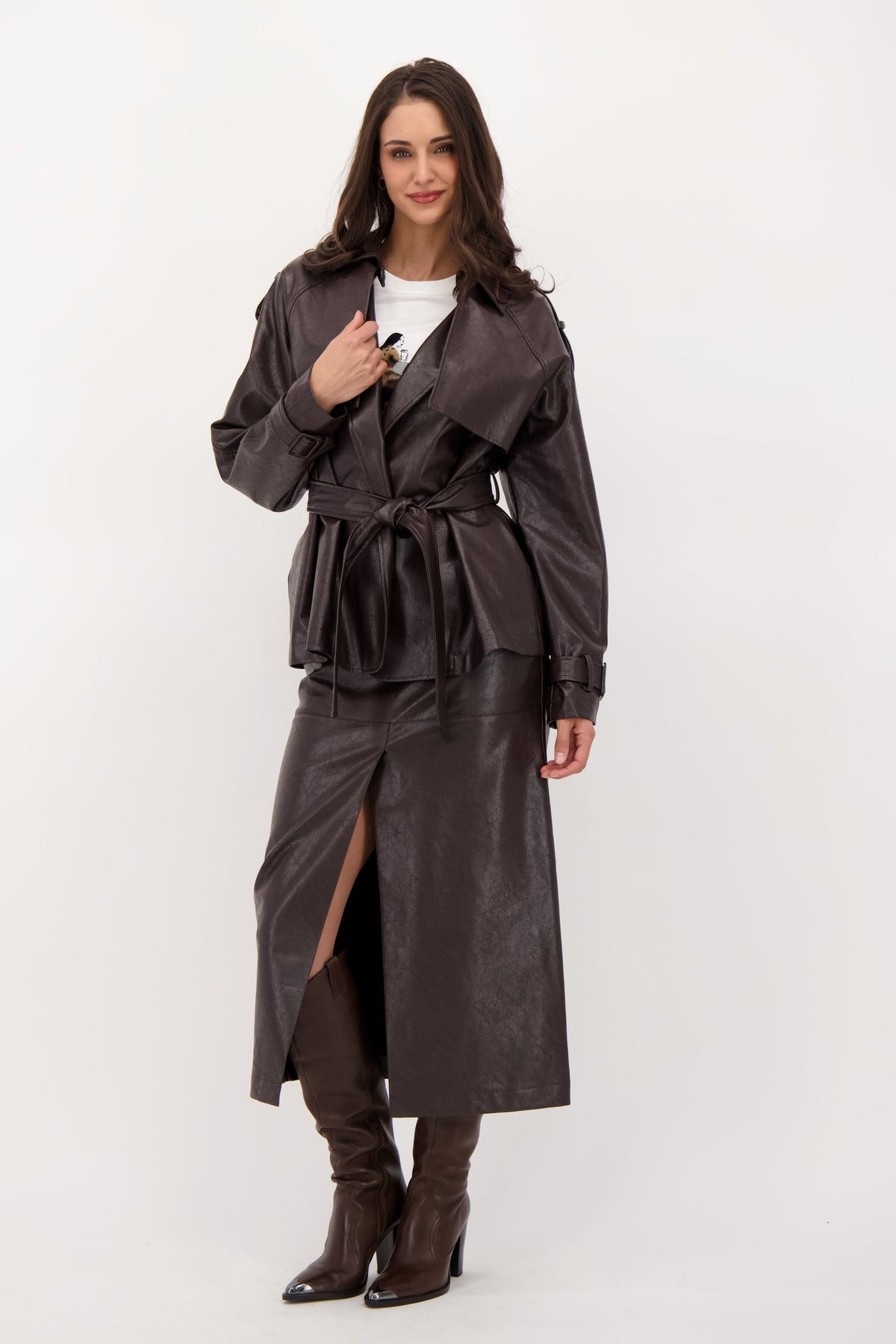 Cracked Vegan Leather Pencil Skirt