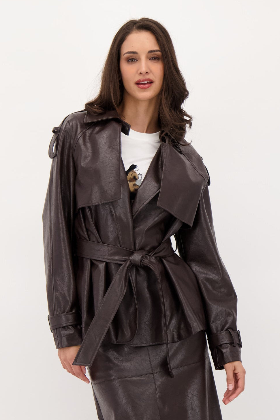 Cracked Vegan Leather Trench Jacket