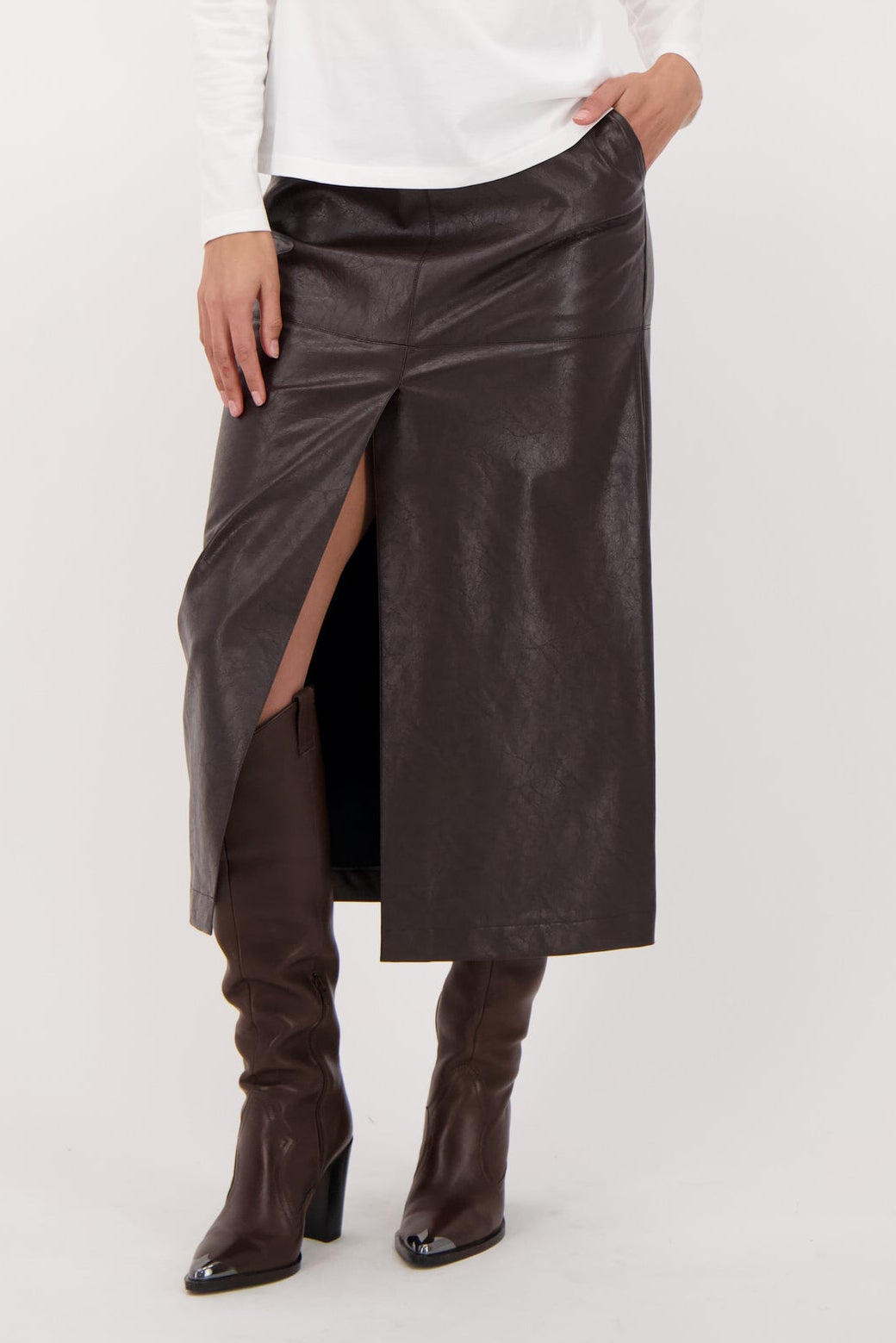 Cracked Vegan Leather Pencil Skirt