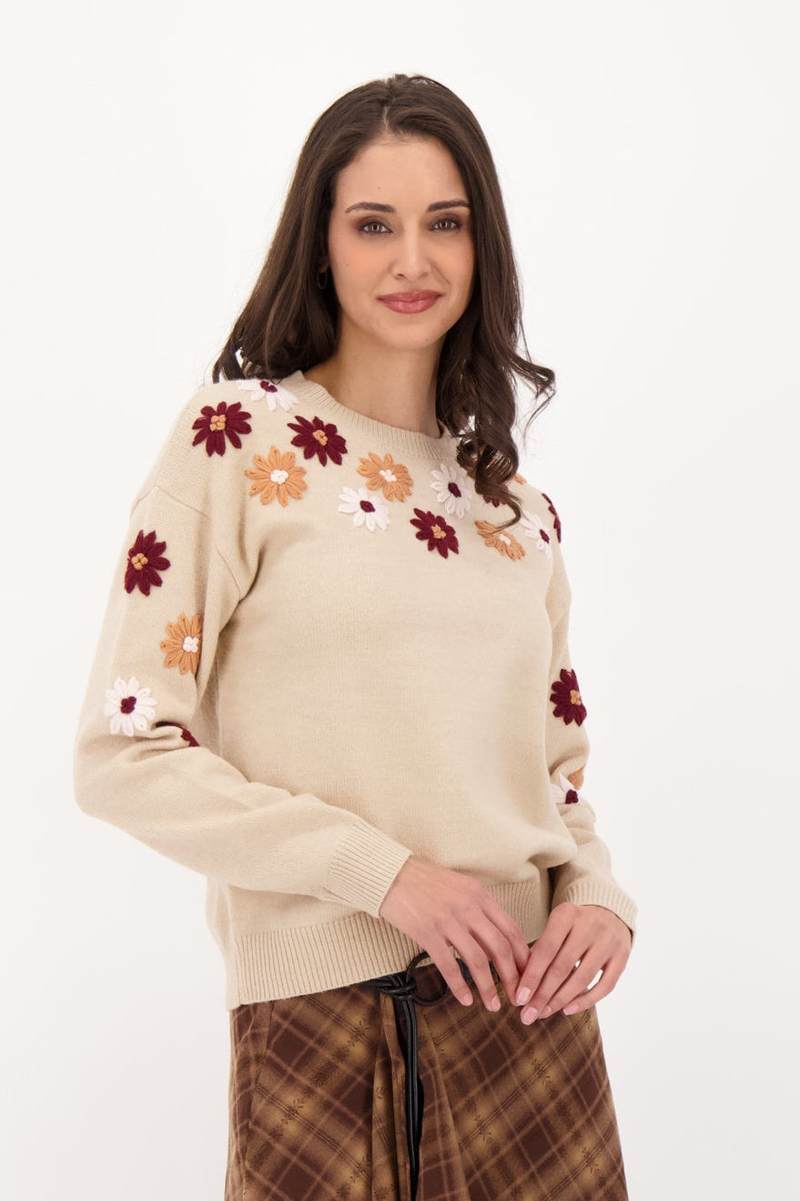 Hand Embroidered Flower Sweater
