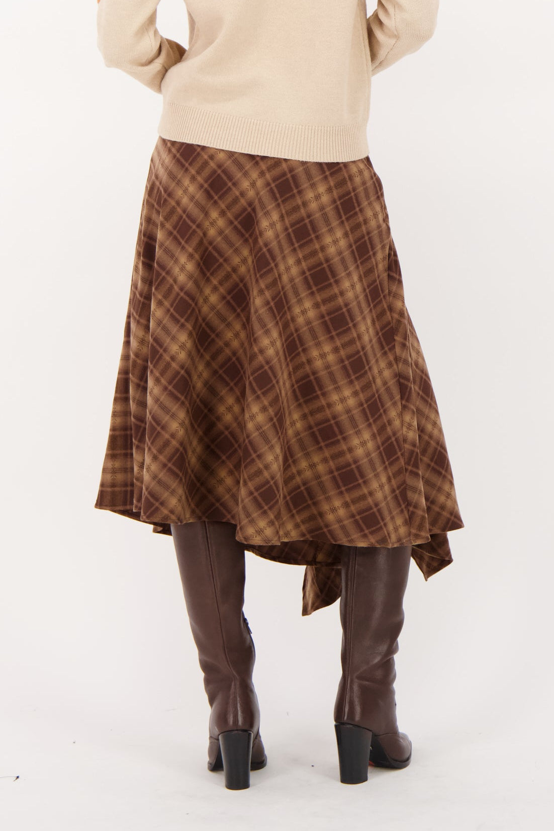 Plaid Asymmetrical Belted Skirt
