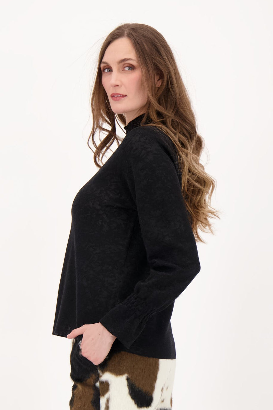 Jaquard Mock Neck Knit Top