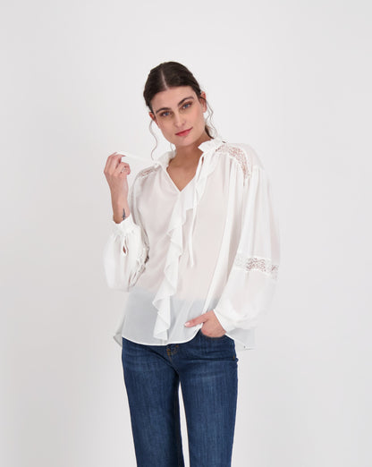 Long Sleeve Blouse With Lace Inserts