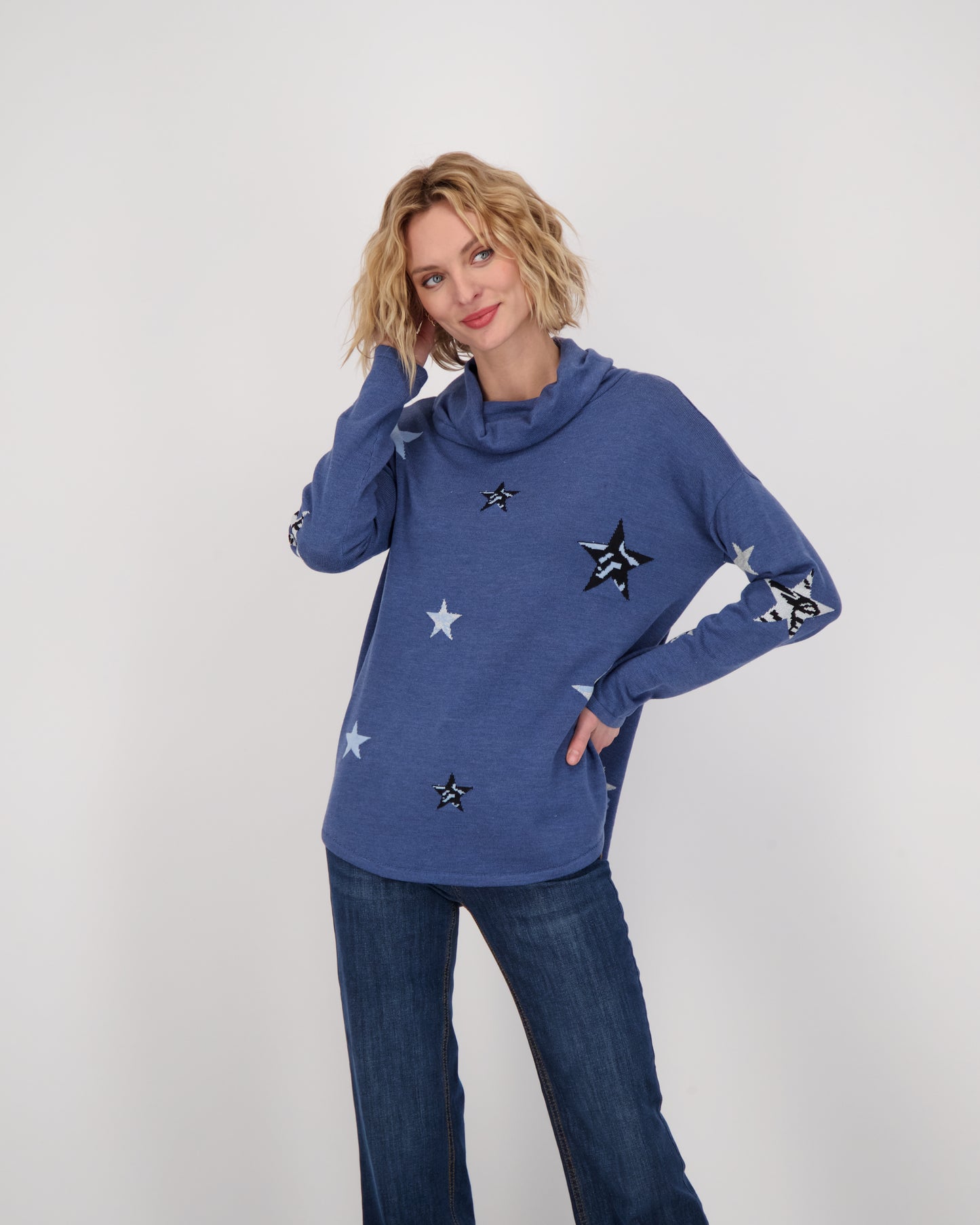 Blue Stars Sweater With Back Tie-Up