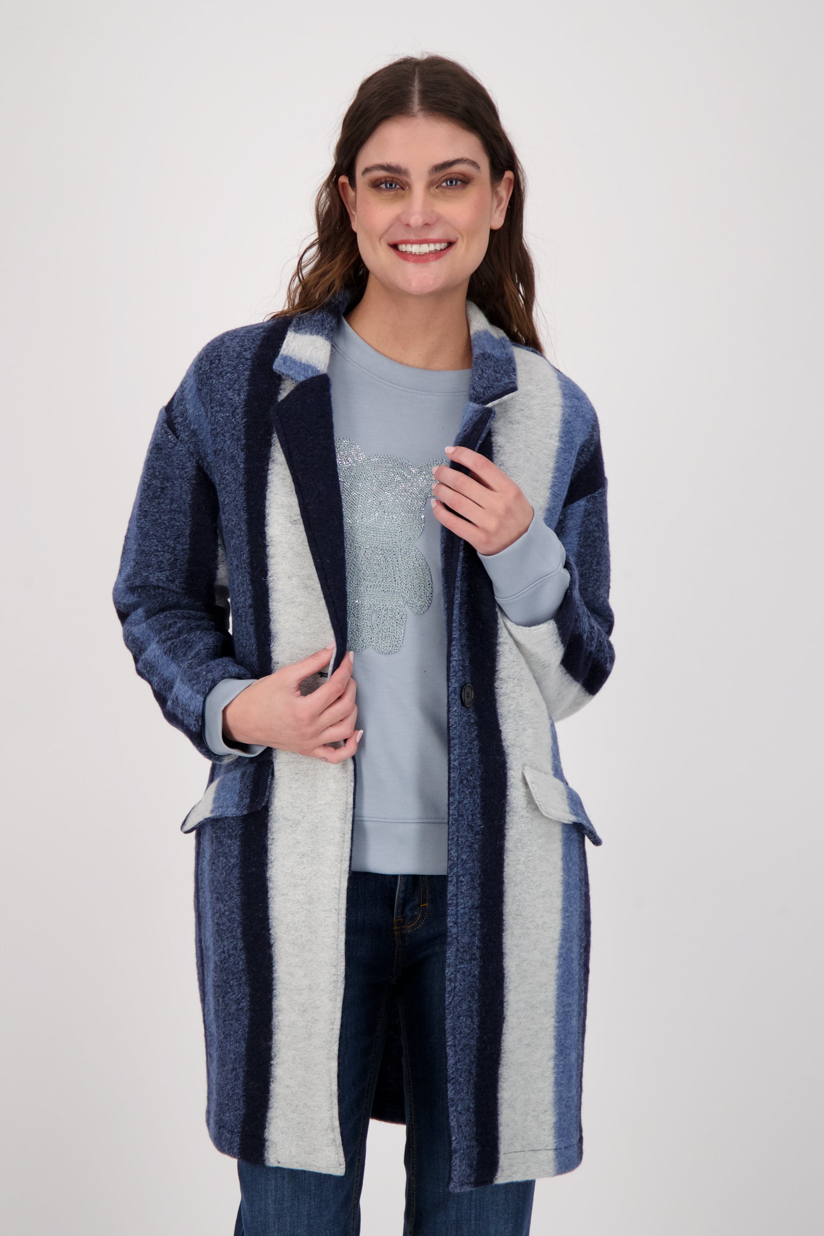 Shades Of Blue Striped Longline Coat
