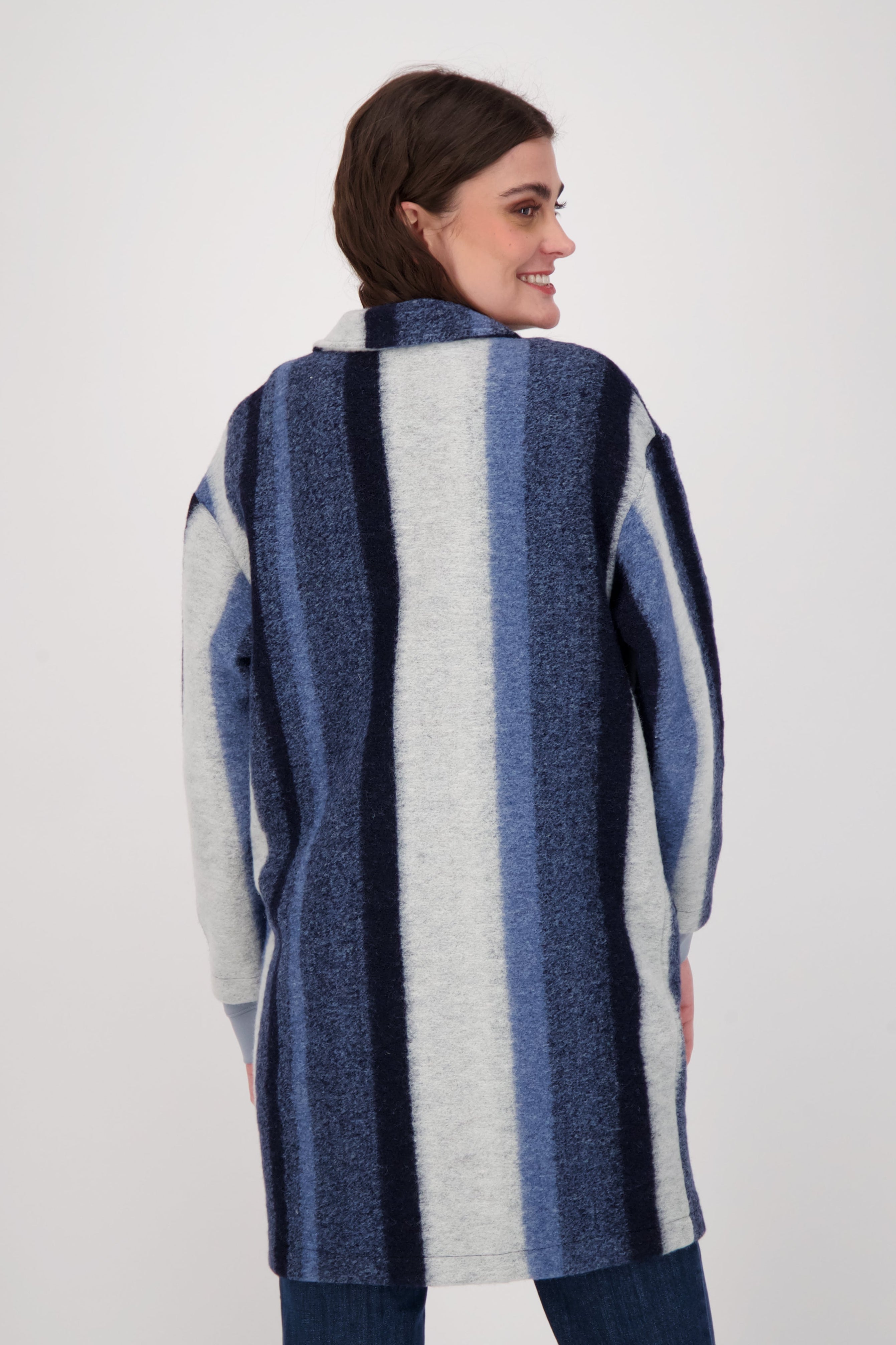 Shades Of Blue Striped Longline Coat