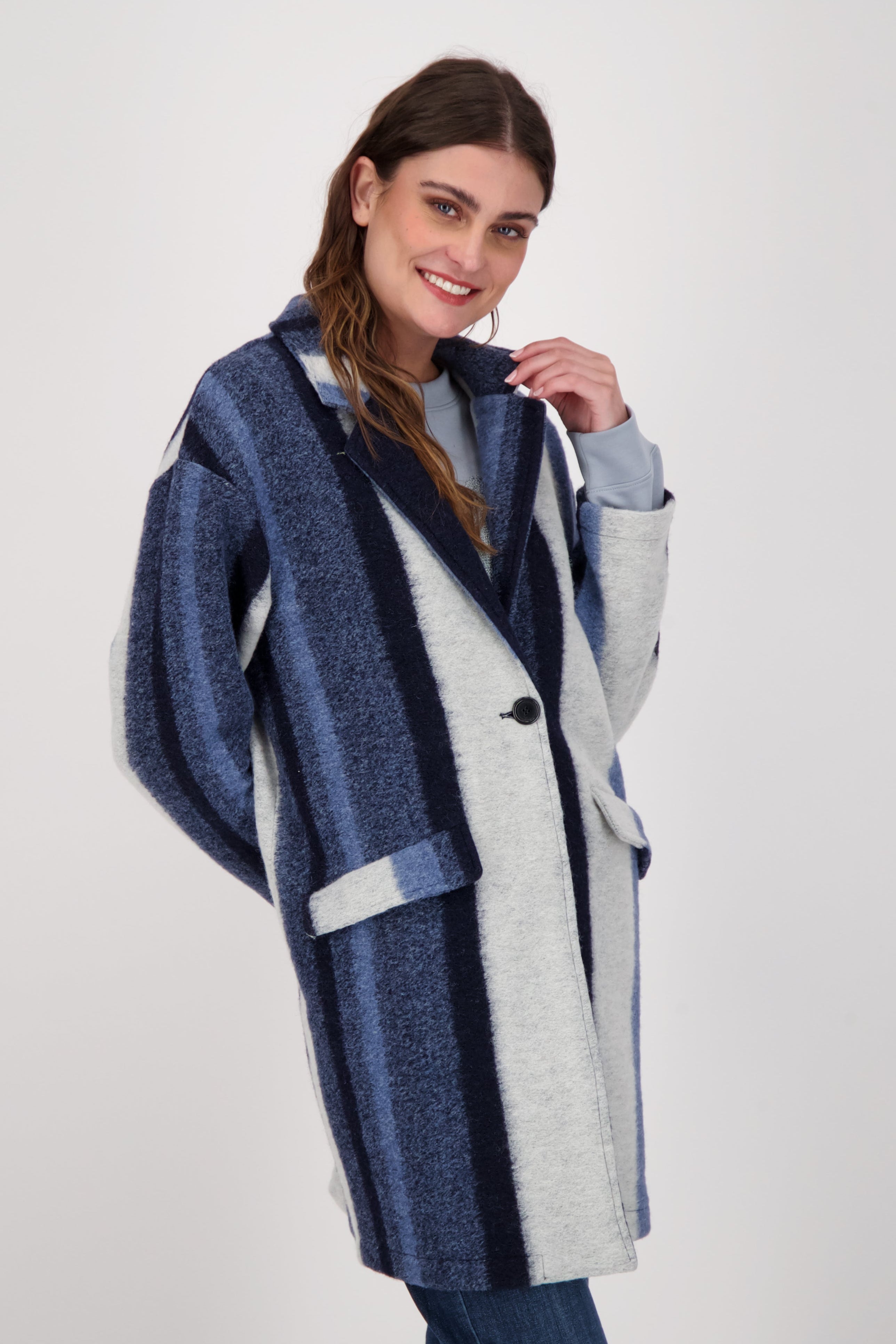 Shades Of Blue Striped Longline Coat