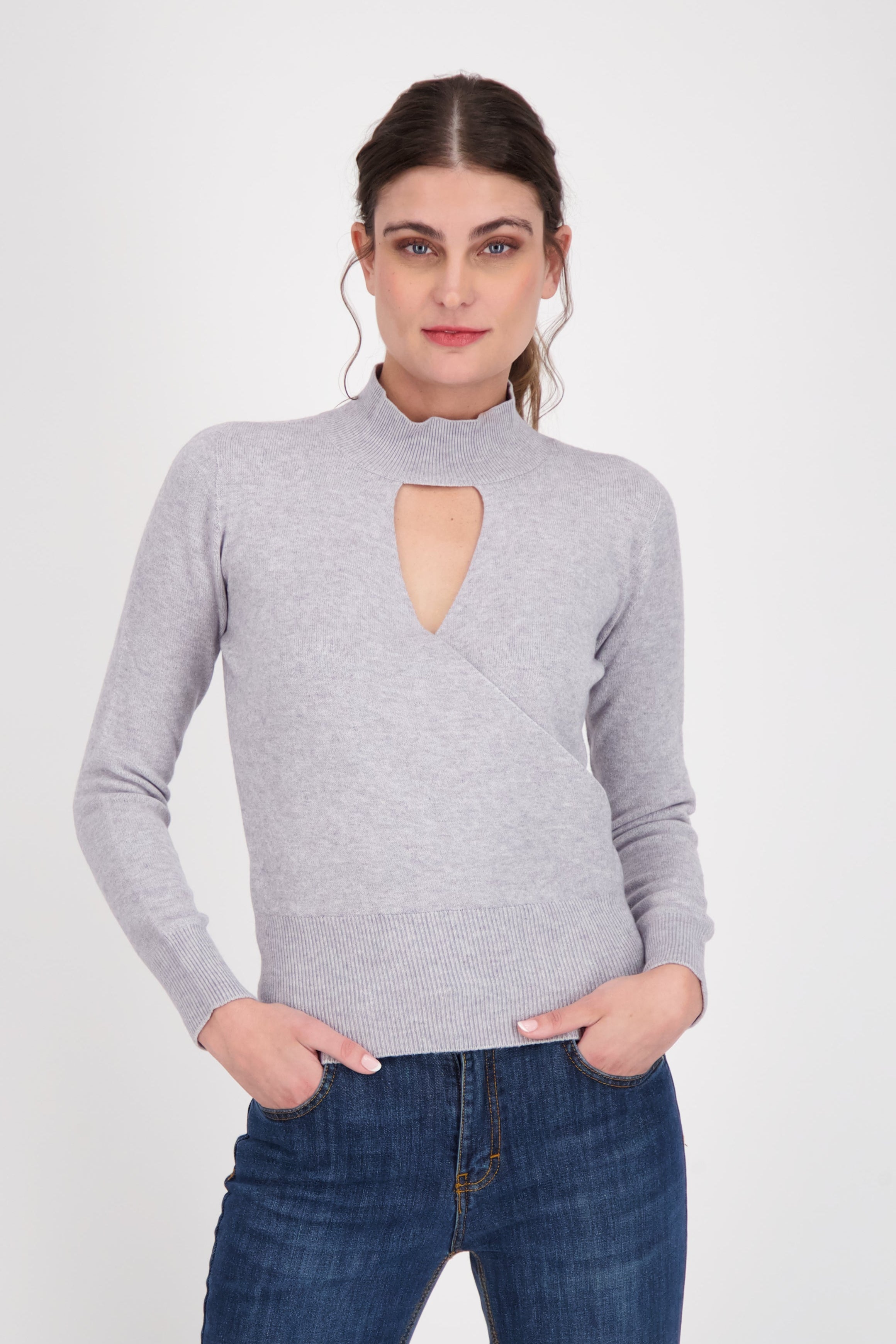 Mock Neck Sweater With Front Cutout