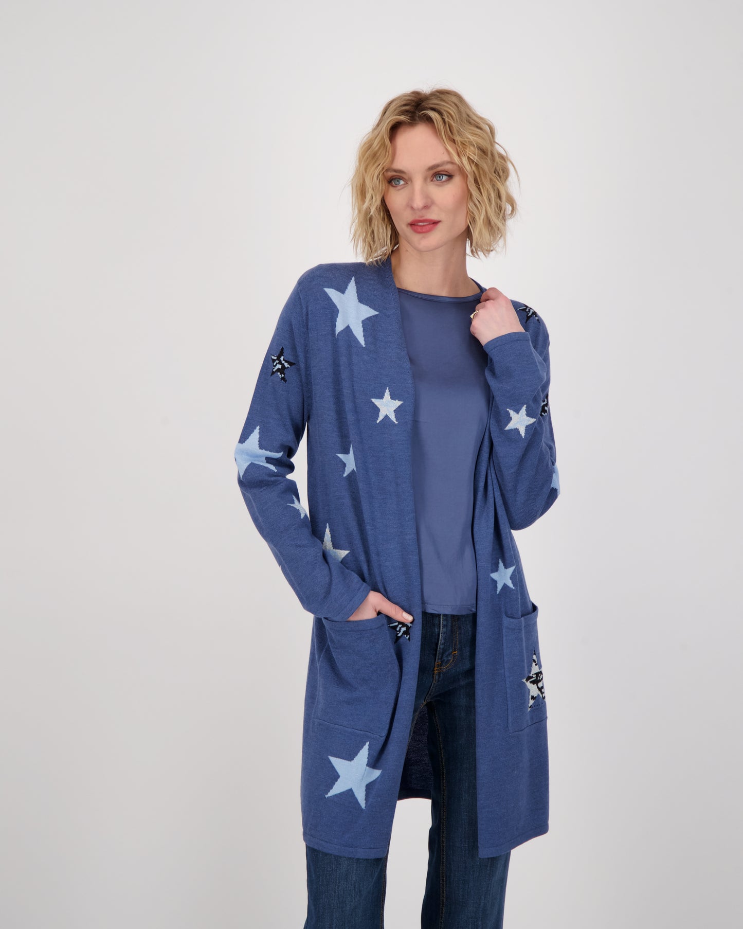 Blue Stars Front Open Sweater Cardigan