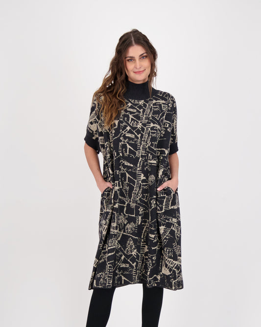 Abstract Intarsia Long Knitted Dress
