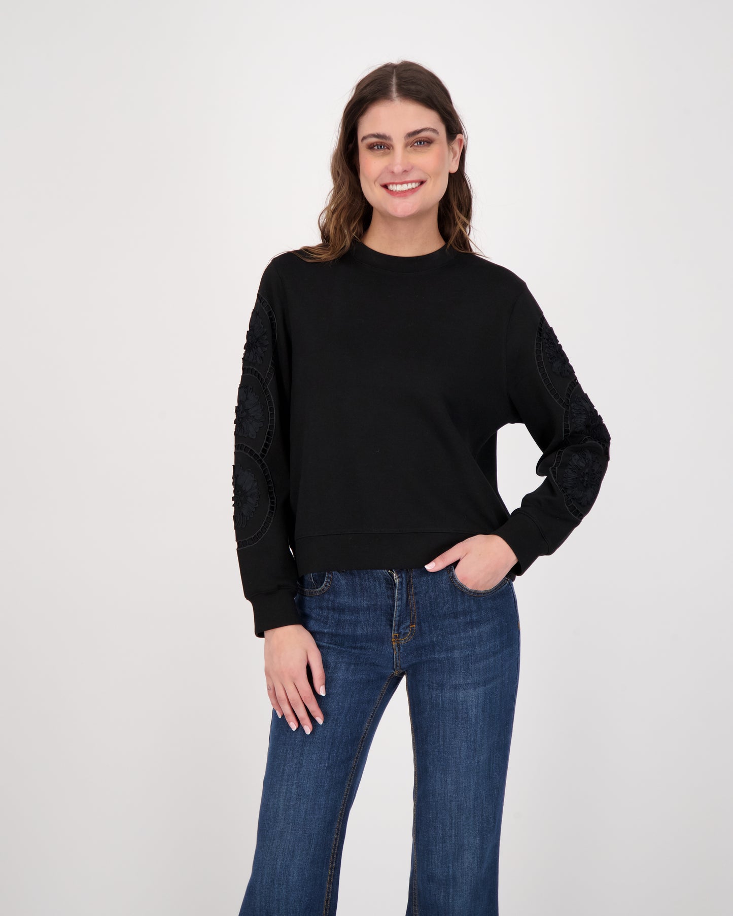Sweatshirt With Ladder Lace Trimmer Sleeves
