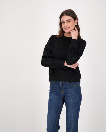 Sweatshirt With Ladder Lace Trimmer Sleeves