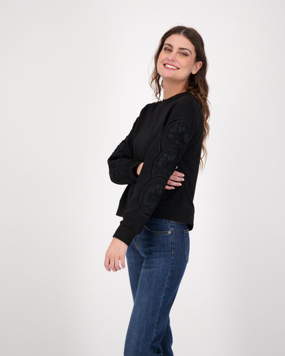 Sweatshirt With Ladder Lace Trimmer Sleeves