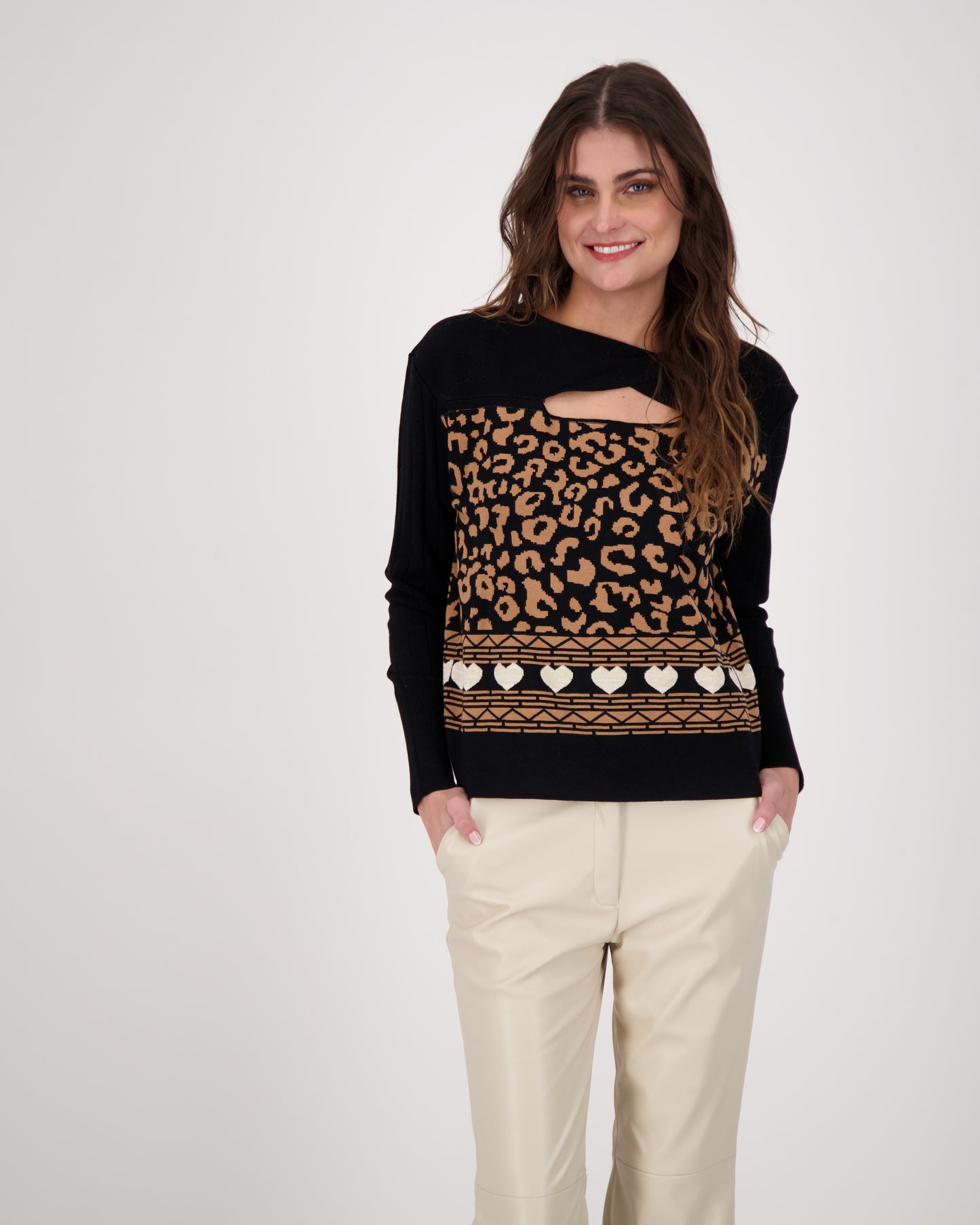 Leopard Intarsia Front Cut Out Sweater