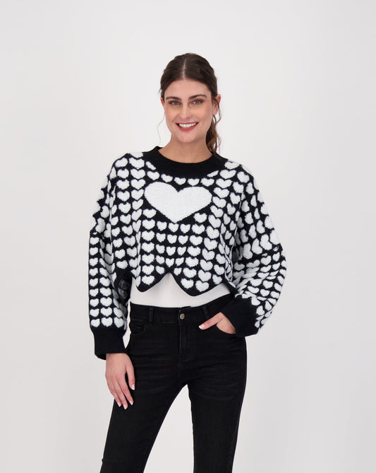 All Over Hearts Cropped Sweater