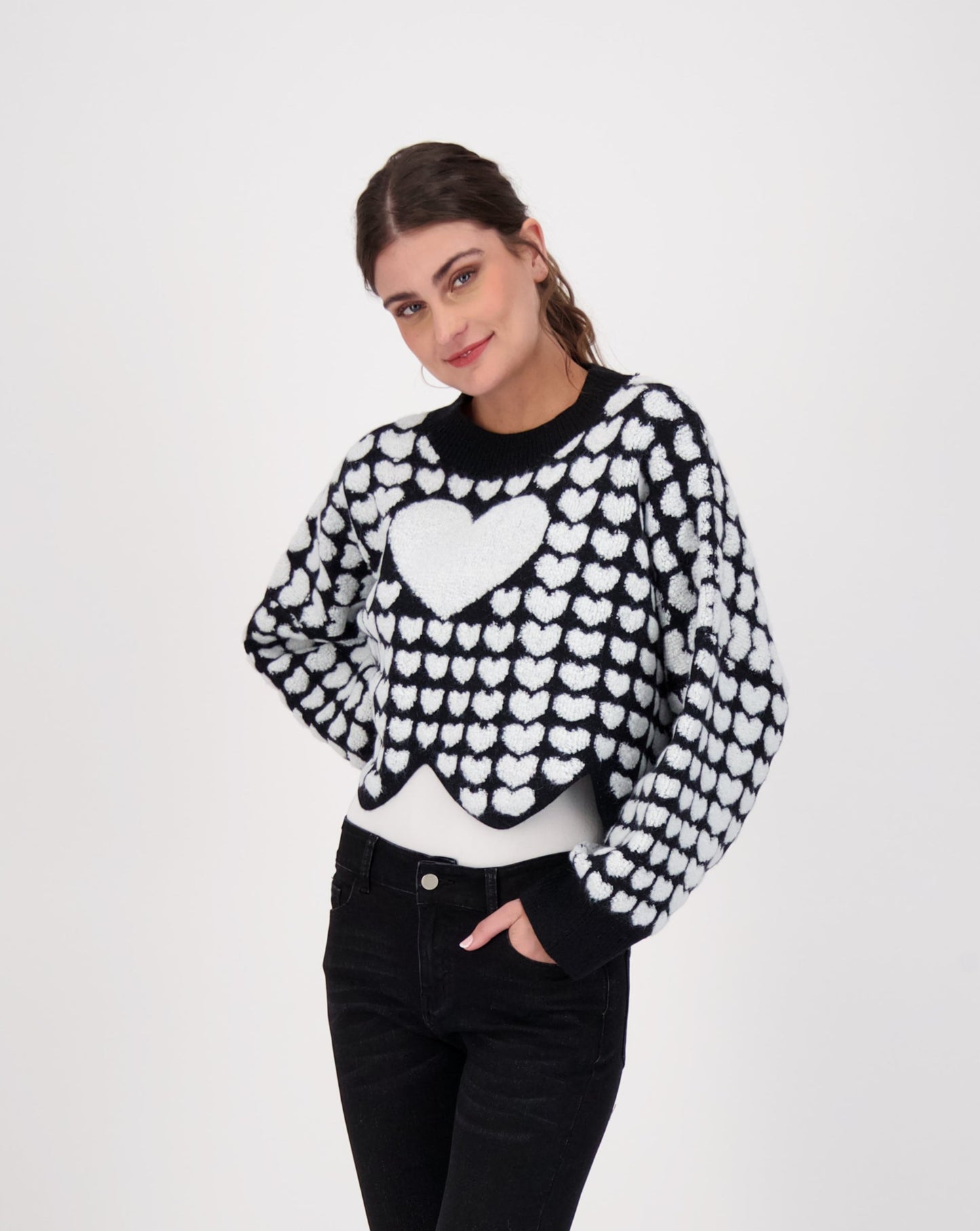 All Over Hearts Cropped Sweater