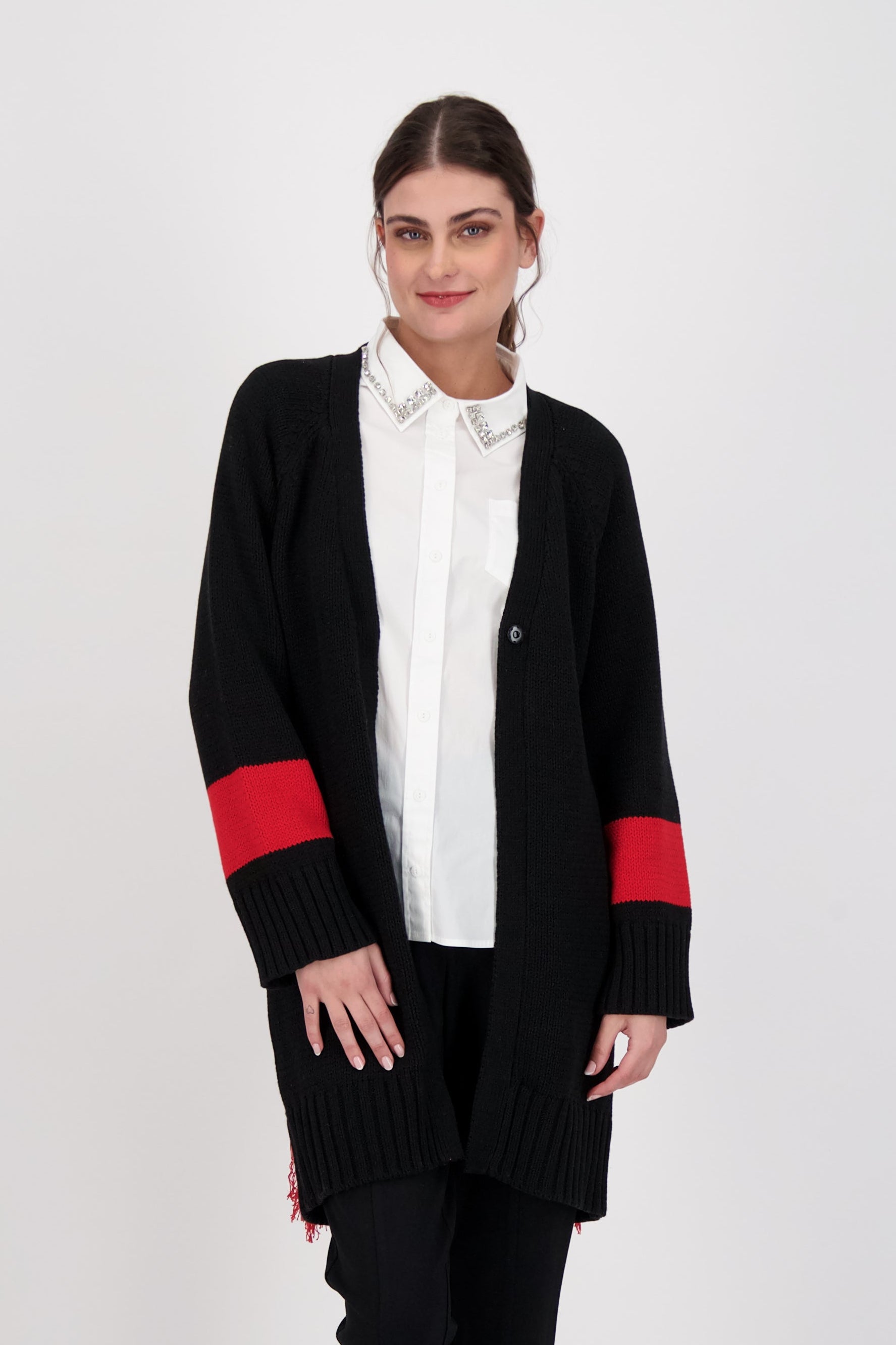 Fringed Back Open Front Long Cardigan