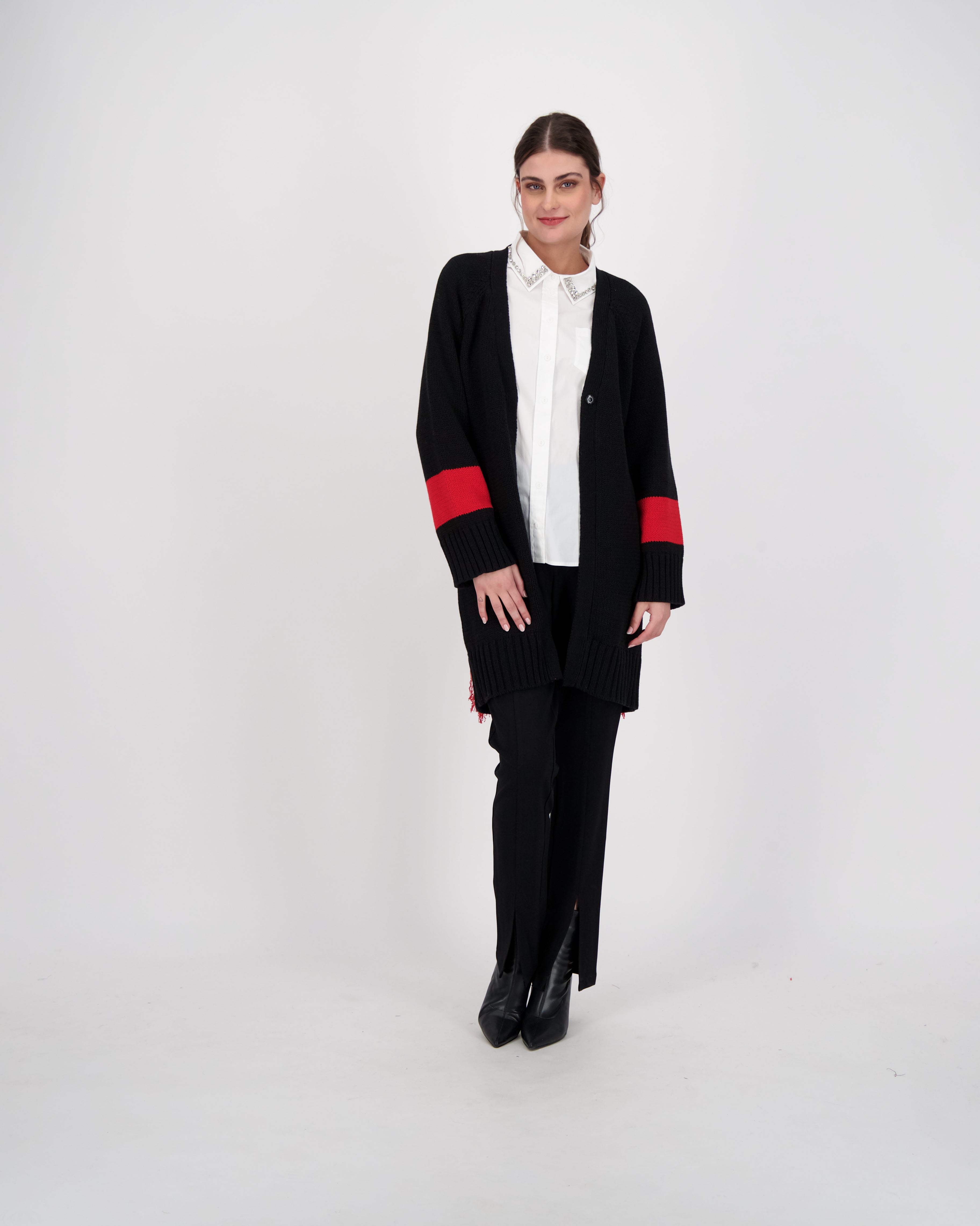 Fringed Back Open Front Long Cardigan